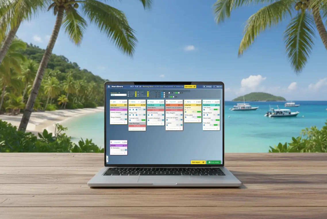 A background image, presenting a fleet of boats mooring next to a tropical island