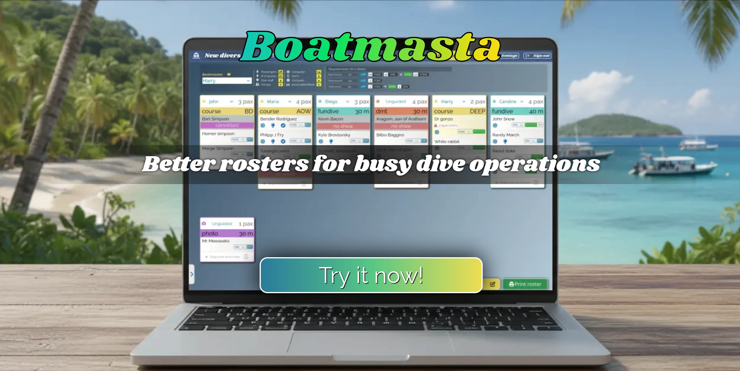 BoatMasta, your dive boat roster manager